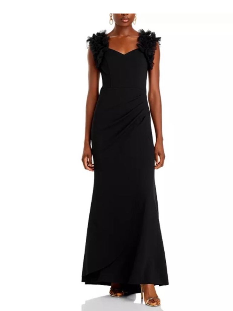 Nwt Aqua Black Scuba Crepe Dress With Ruffle Shoulder Sleeves. Size 8